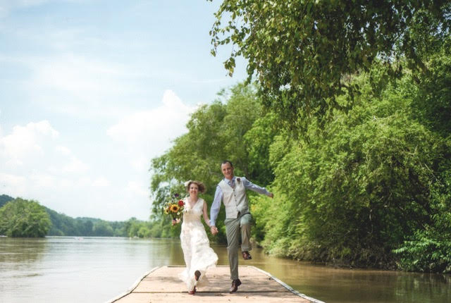 Atlanta non-denominational minister, Rev. Ryan NeuCollins, marries a happy couple who skip down a dock holding hands.